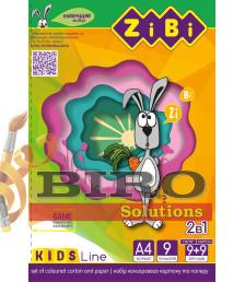 Set carton și hîrtie colorată, A4, 9 coli de carton + 9 coli de hartie Kids Line, ZIBI